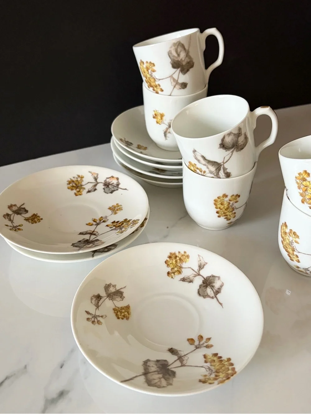SET of 7 Espresso Demitasse Cup & Saucers - Yellow Floral - Haviland Limoges